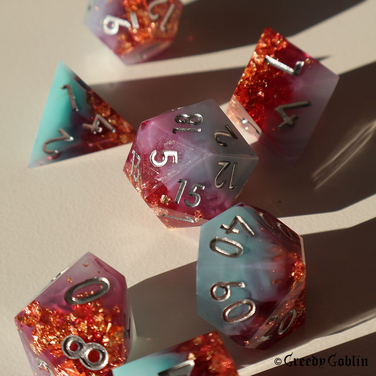 Sharp Polydice Set (Grey Red Smoke with Gold Flakes)