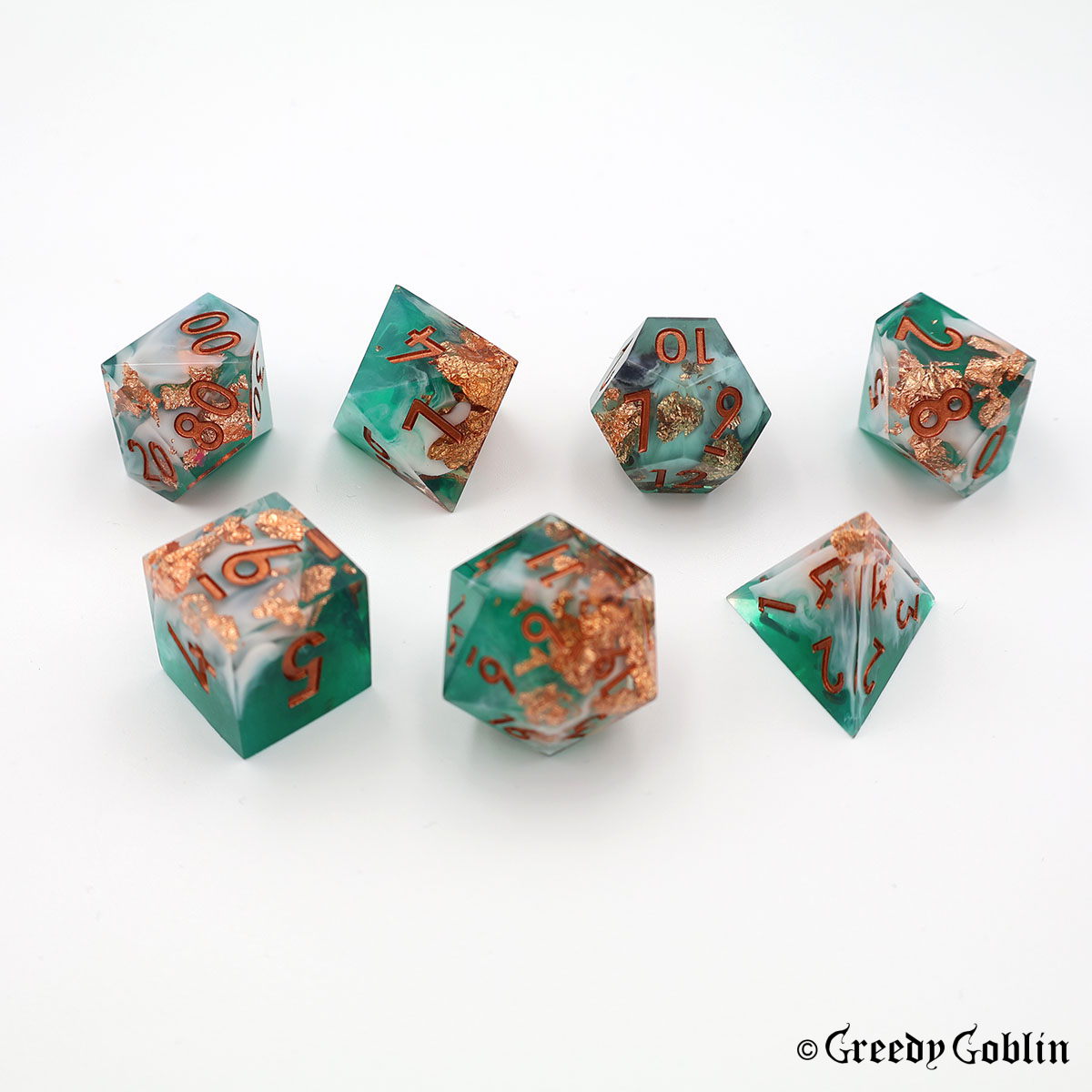 Sharp Polydice Set (Green White Smoke with Gold Flakes)