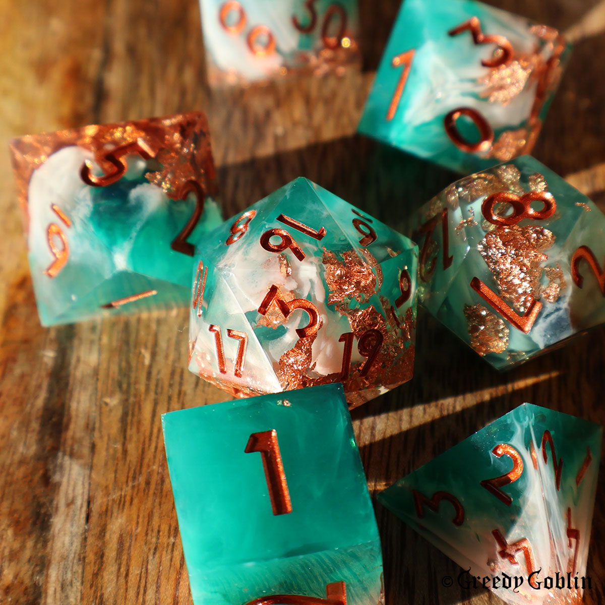 Sharp Polydice Set (Green White Smoke with Gold Flakes)