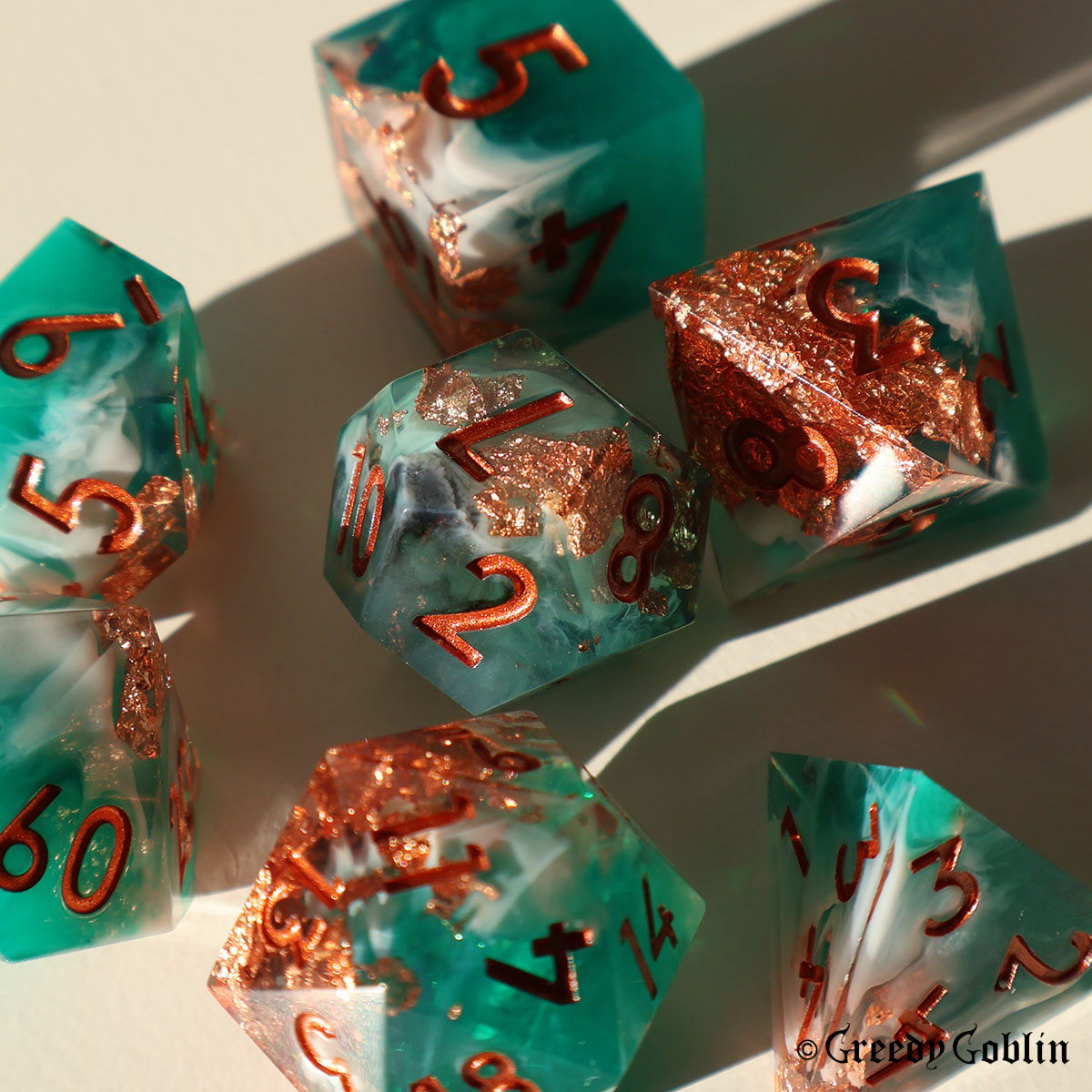Sharp Polydice Set (Green White Smoke with Gold Flakes)