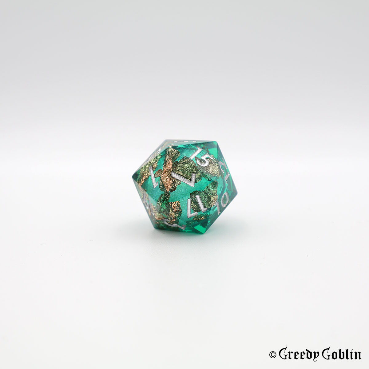 Liquid Core Dice Set (Transparent Green with Gold Flakes)