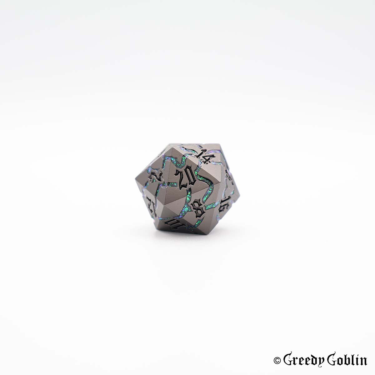 Metal Polydice Set (Gunmetal with Green Mica Veins)