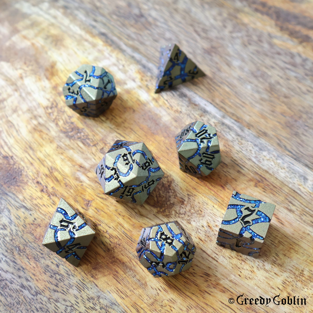 Metal Polydice Set (Gold with Blue Mica Veins)