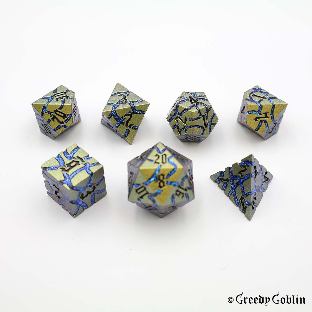 Metal Polydice Set (Gold with Blue Mica Veins)
