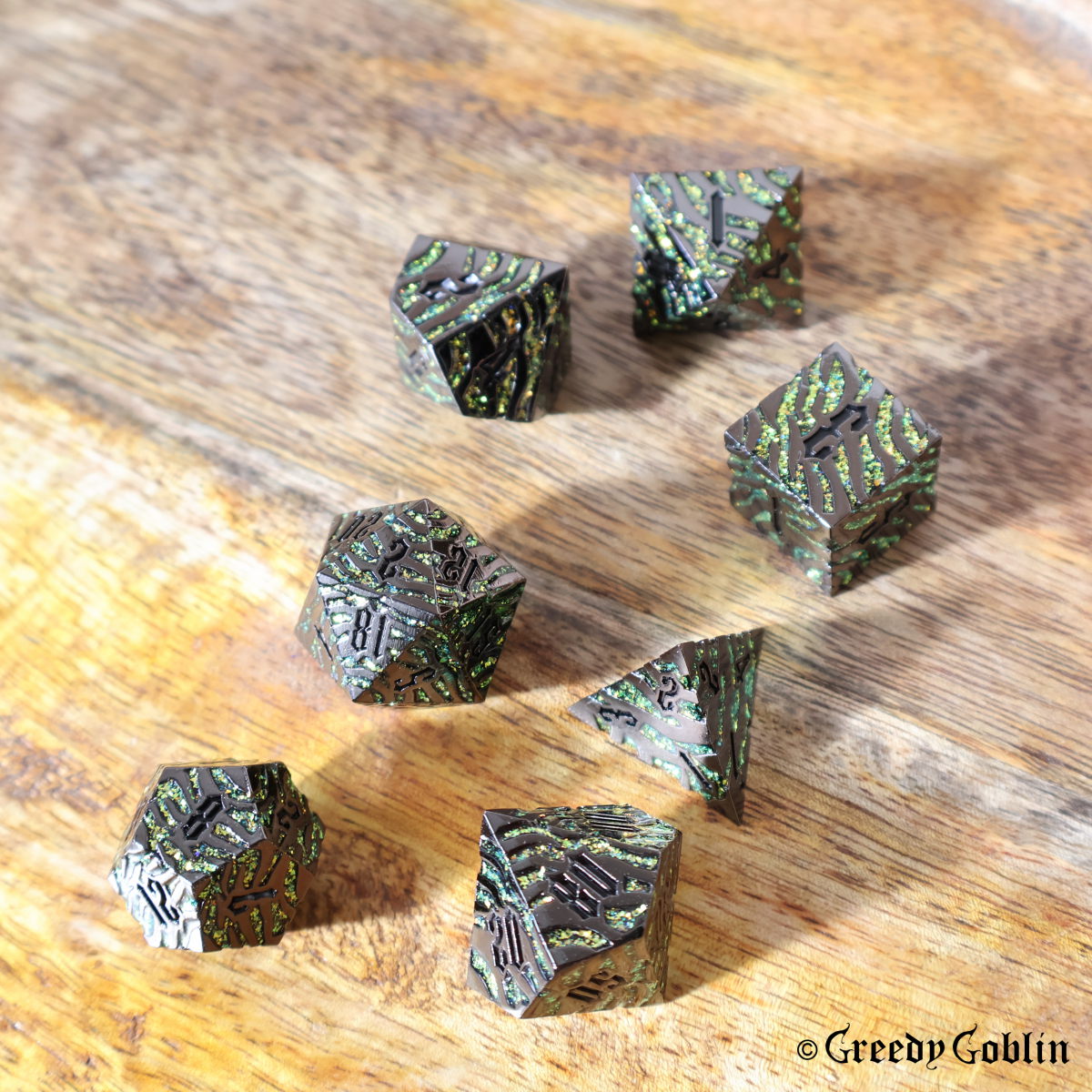 Metal Polydice Set (Black Gold Tiger Stripes)