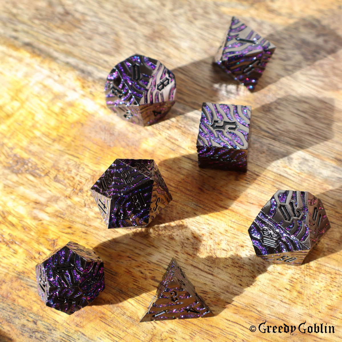 Metal Polydice Set (Black with Purple Tiger Stripes)