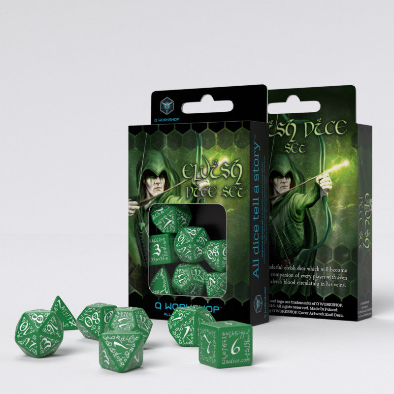 Q-Workshop - Elvish Green & white Dice Set