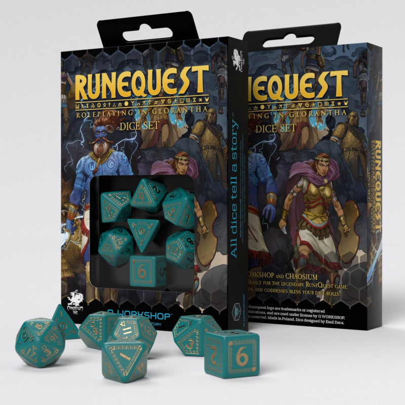 Q-Workshop - RuneQuest Turquoise & gold Dice Set
