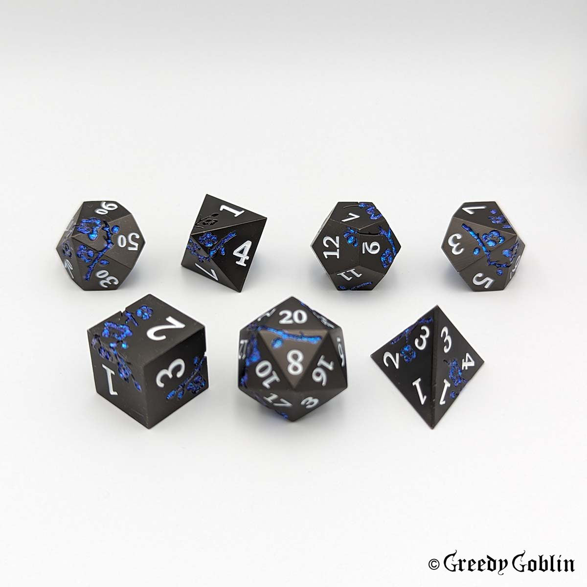 Metal Polydice Set (Gunmetal Blossom Blue Mica)