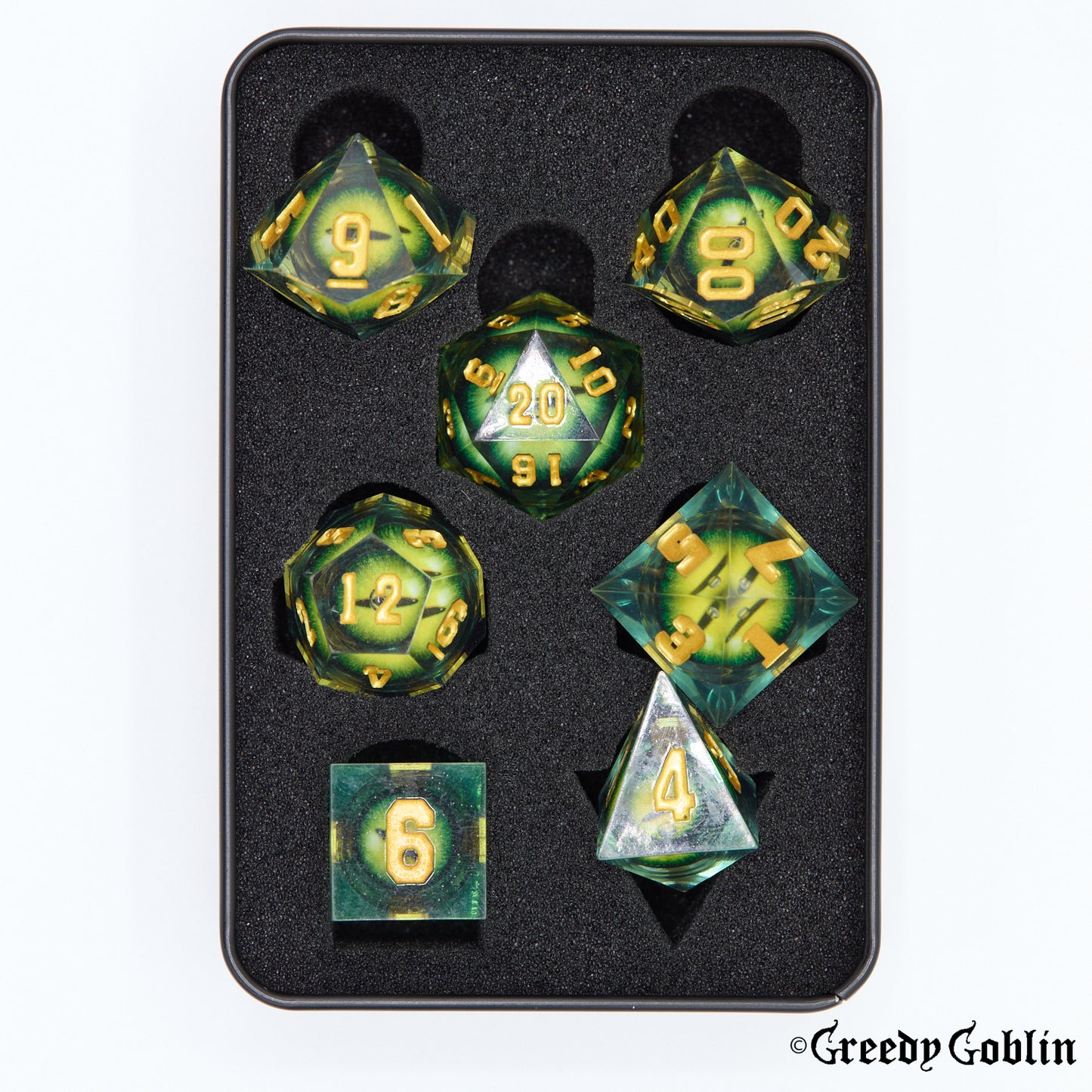 Liquid Core Dice Set (Green Eye)