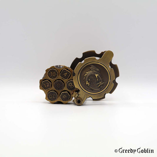 Bullet Metal Dice Set and Spinning Revolver (Bronze)