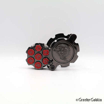 Bullet Metal Dice Set and Spinning Revolver (Gunmetal Red)