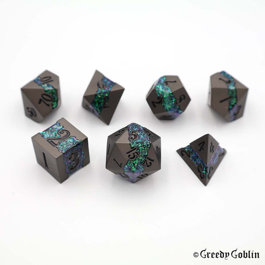 Metal Polydice Set (Gunmetal with Green Mica)