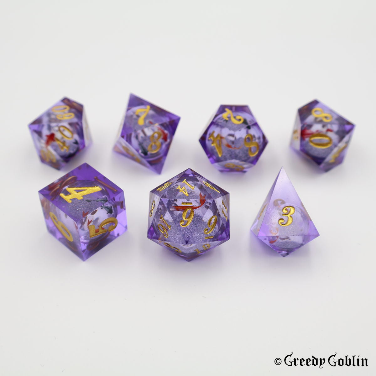 Liquid Core Dice Set Purple Fish Gold