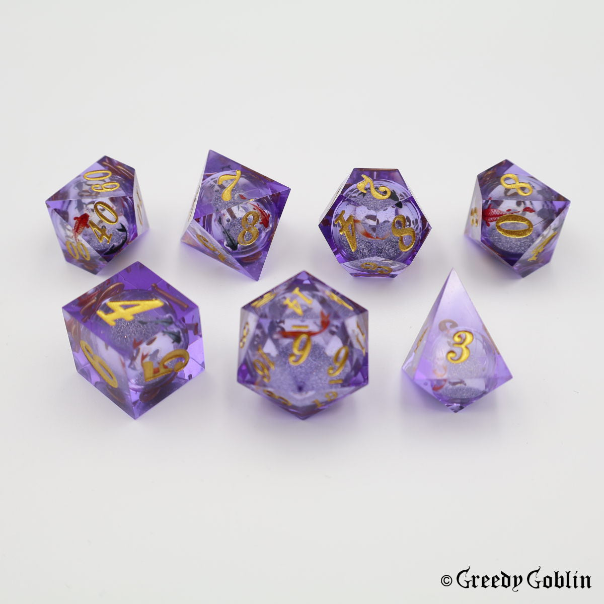 Liquid Core Dice Set Purple Fish Gold