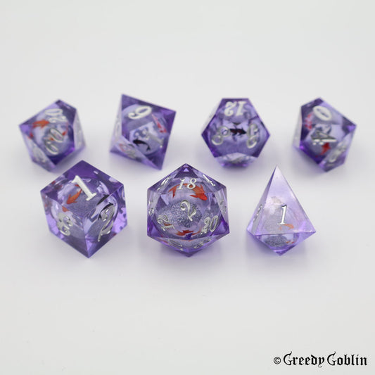 Liquid Core Dice Set Purple Fish Silver