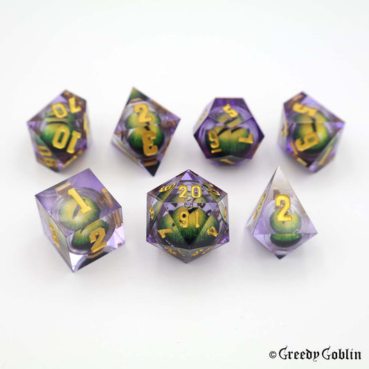 Liquid Core Dice Set (Green Eyed Purple)