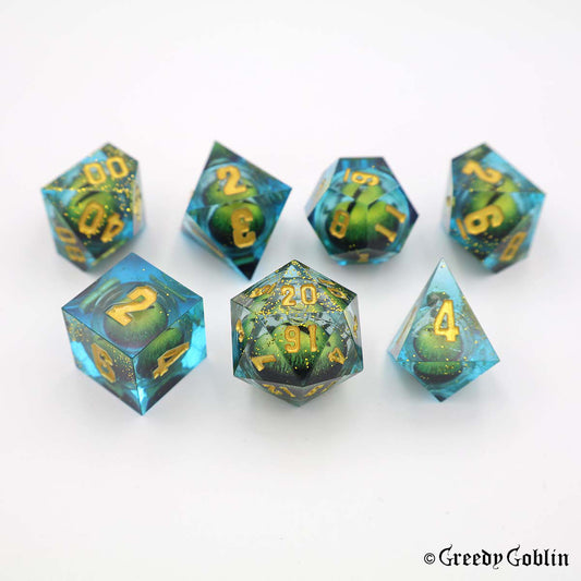 Liquid Core Dice Set (Green Eyed Blue)