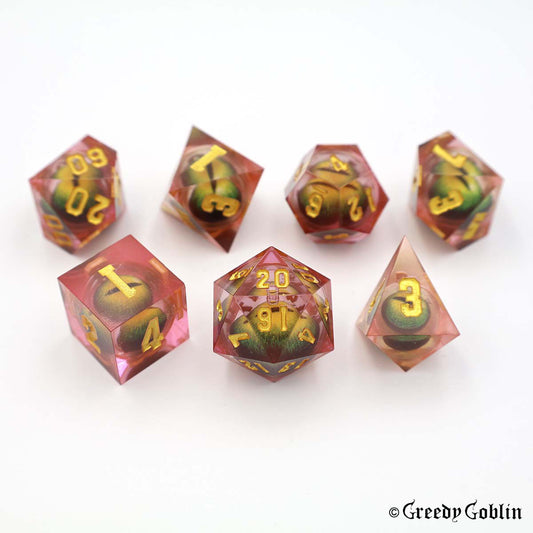 Liquid Core Dice Set (Green Eyed Red)