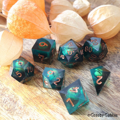 Liquid Core Dice Set (Dark Green Eye)