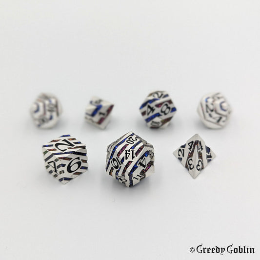 Metal Polydice Sets (Silver with Blue Red Striped Sparkle)
