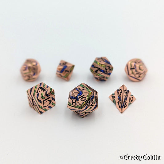 Metal Polydice Sets (Copper with Blue Yellow Striped Sparkle)