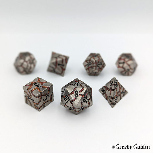 Metal Polydice Set (Gunmetal with Red Mica Veins)