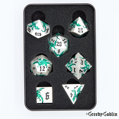 Metal Polydice Set (Dragons Shadow Silver Green)