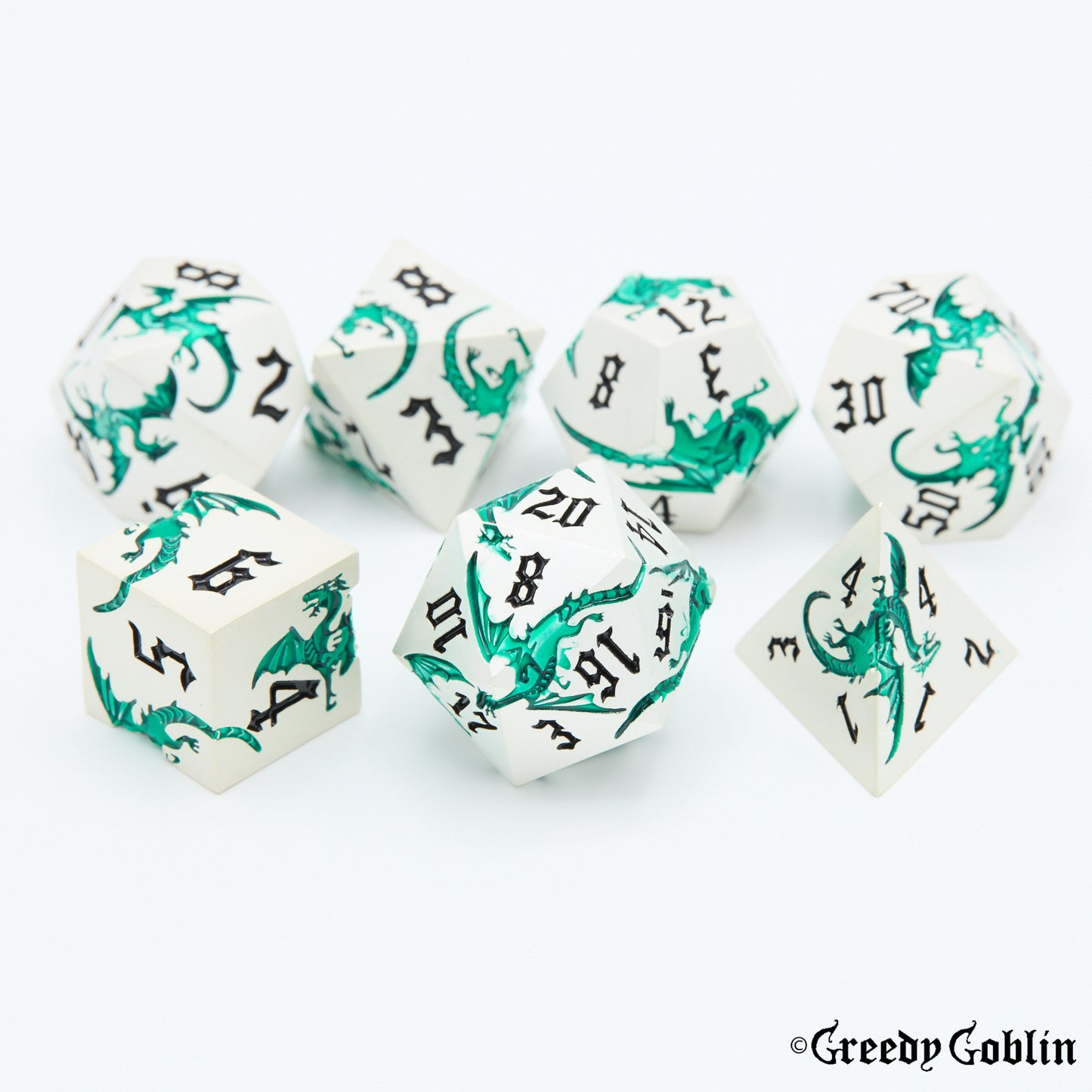 Metal Polydice Set (Dragons Shadow Silver Green)