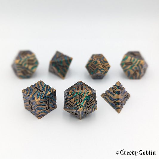 Metal Polydice Set (Bronze with Blue Green Tiger Stripes)