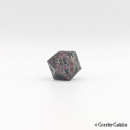 Metal Polydice Set (Gunmetal with Pink Red Tiger Stripes)