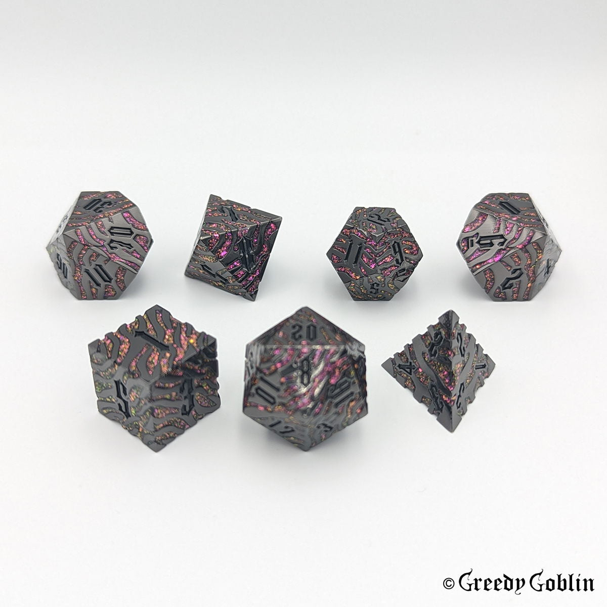 Metal Polydice Set (Gunmetal with Pink Red Tiger Stripes)