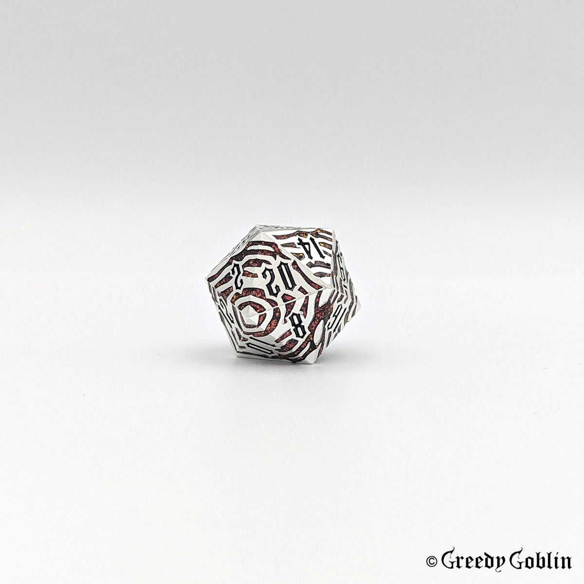 Metal Polydice Set (Silver with Red Tiger Stripes)