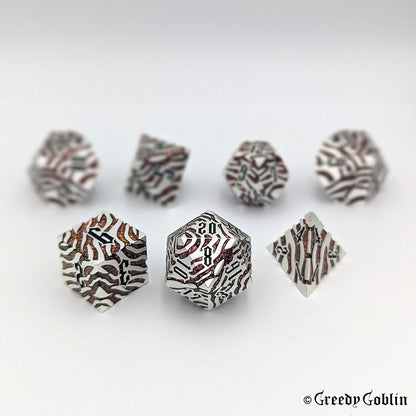 Metal Polydice Set (Silver with Red Tiger Stripes)