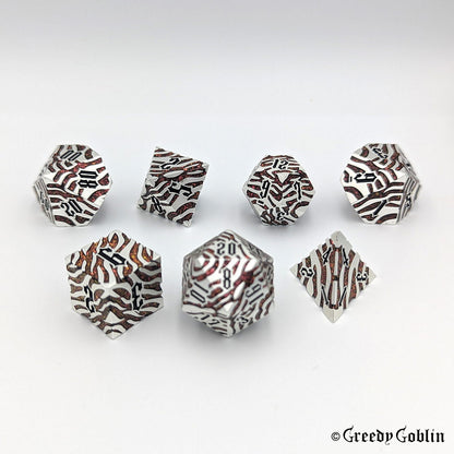 Metal Polydice Set (Silver with Red Tiger Stripes)