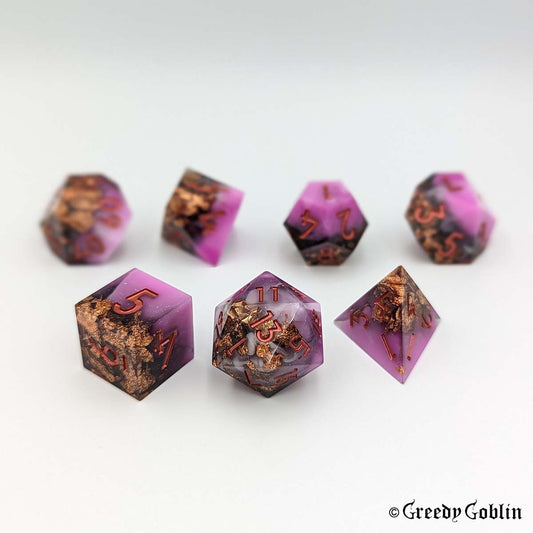 Sharp Polydice Set (Pink / Gold Flakes)