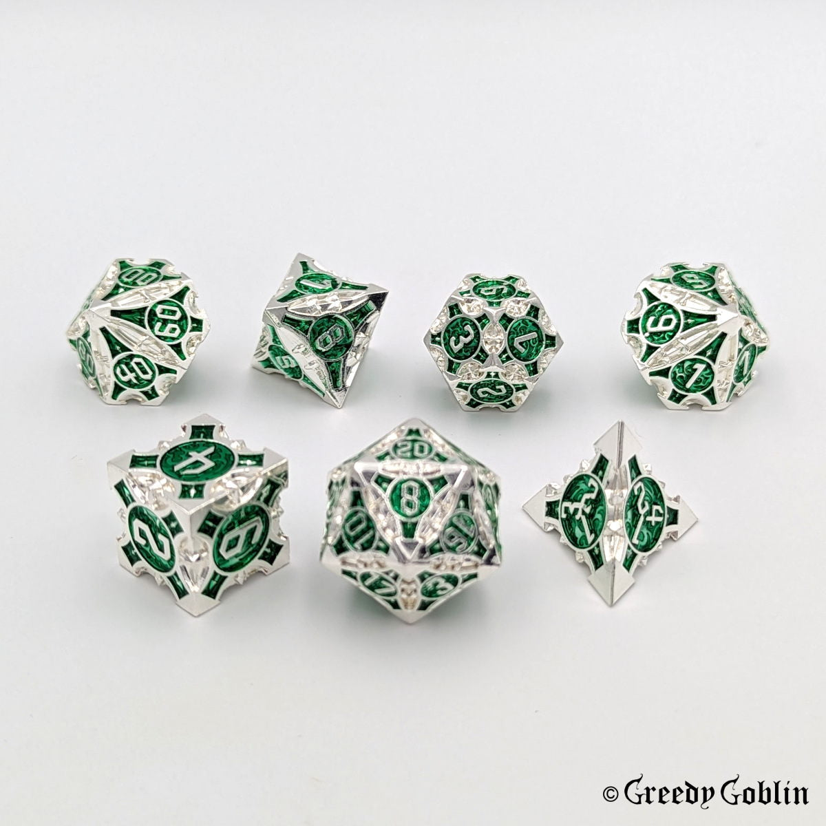 Metal Polydice Set (Silver Emerald Green)