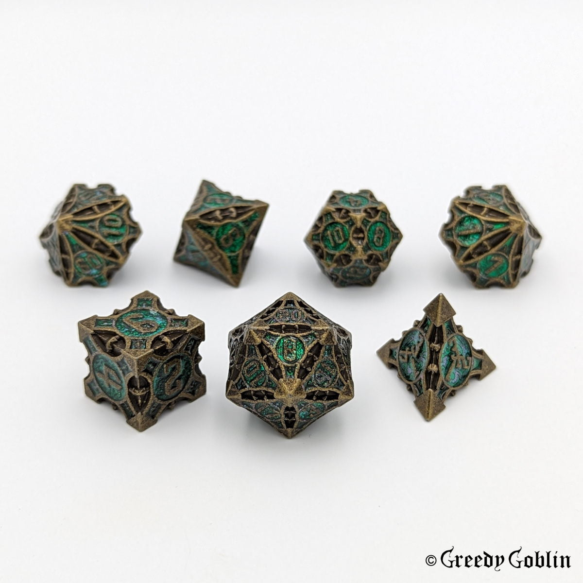 Metal Polydice Set (Antique Brass Emerald Green)