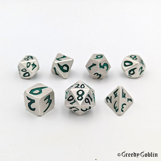 Metal Polydice Set (Matt Silver Green Pattern)