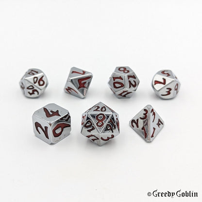 Metal Polydice Set (Silver Red Pattern)