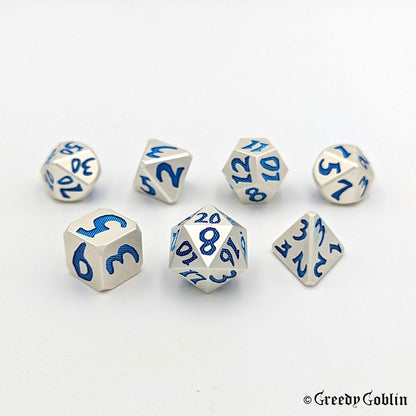 Metal Polydice Set (Matt Silver Blue Pattern)