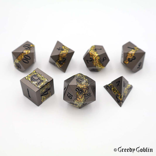 Metal Polydice Set (Gunmetal with Gold Mica)