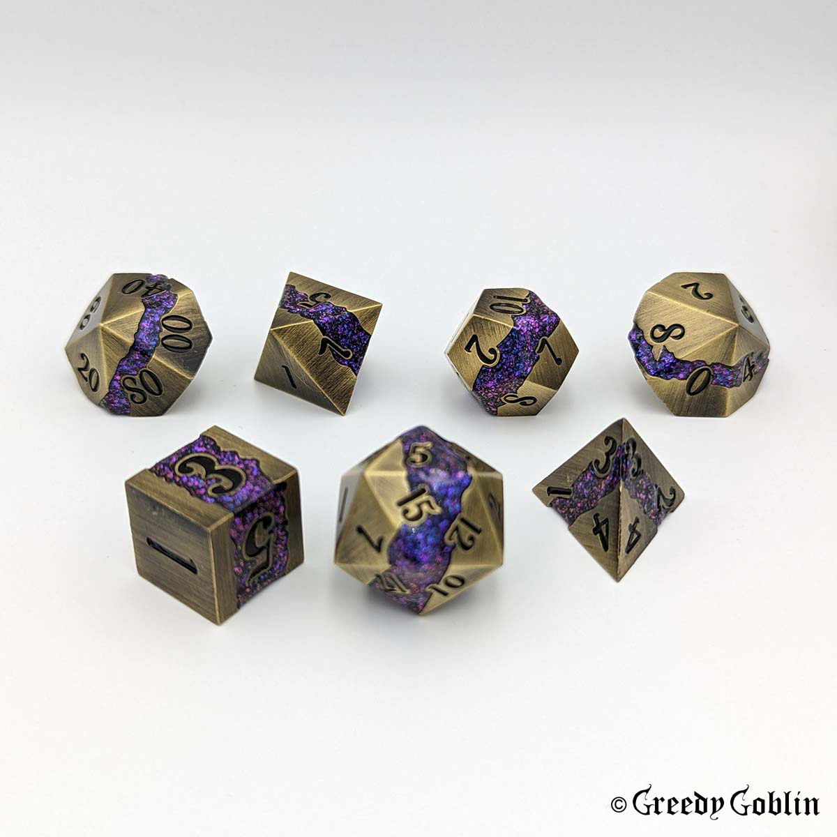 Metal Polydice Set (Brushed Bronze with Purple Blue Mica)