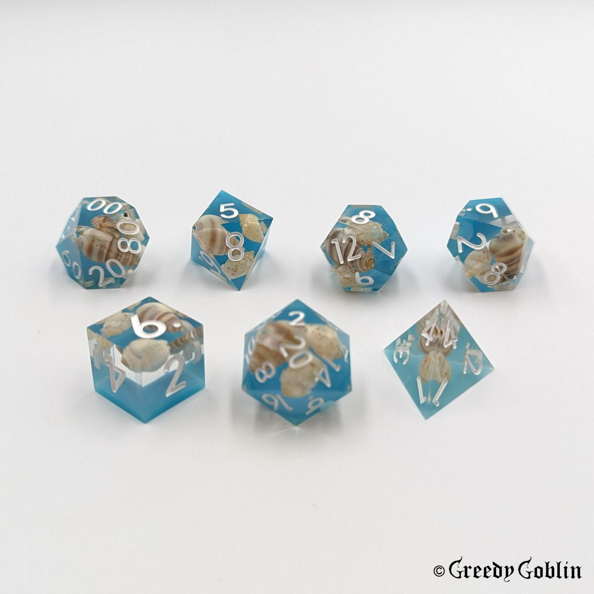 Sharp Polydice Set (Blue White Seashells)
