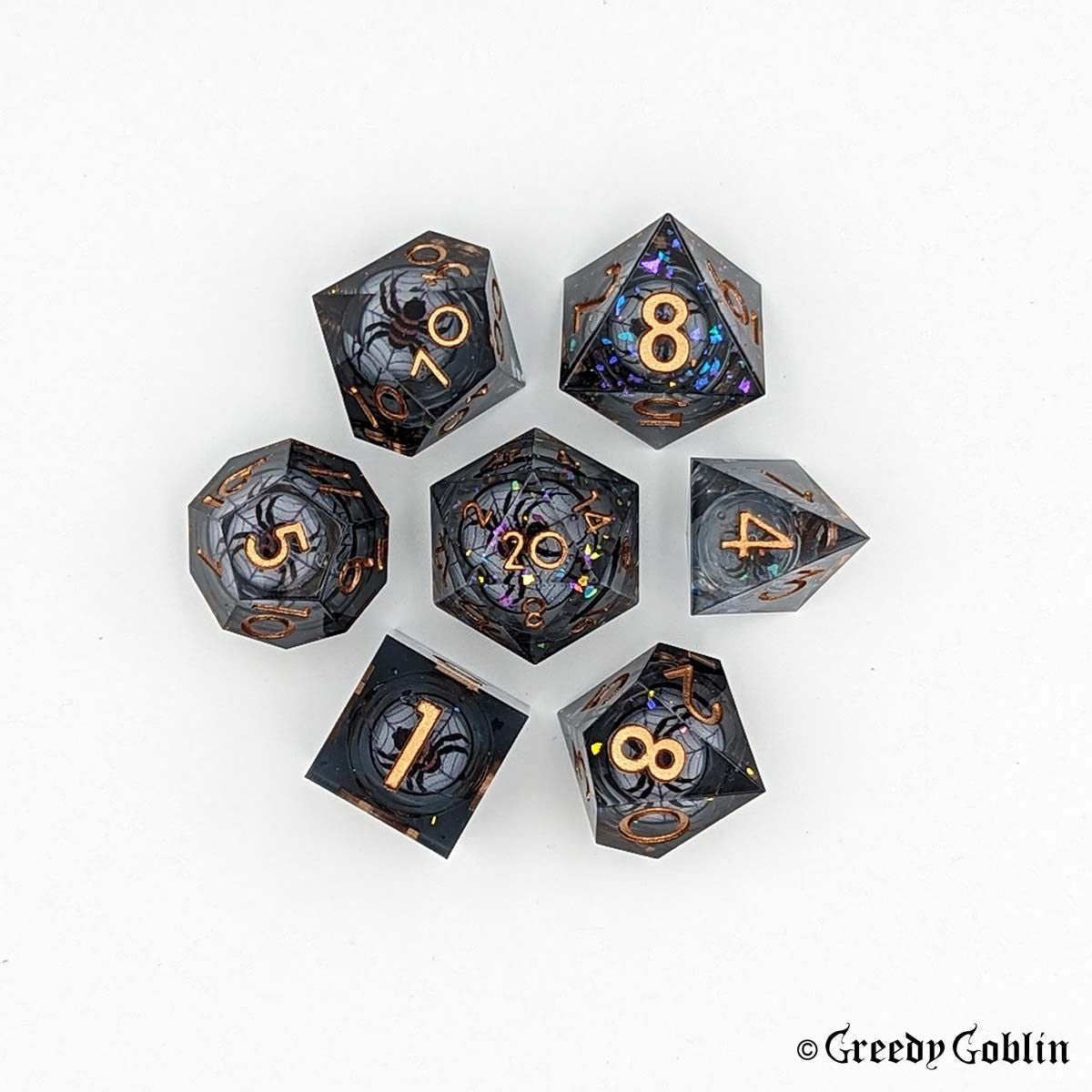 Liquid Core Dice Set (Transparent Black Spider)