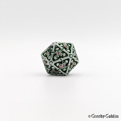 Metal Hollow Dice Set (Silver Skulls Green Red)