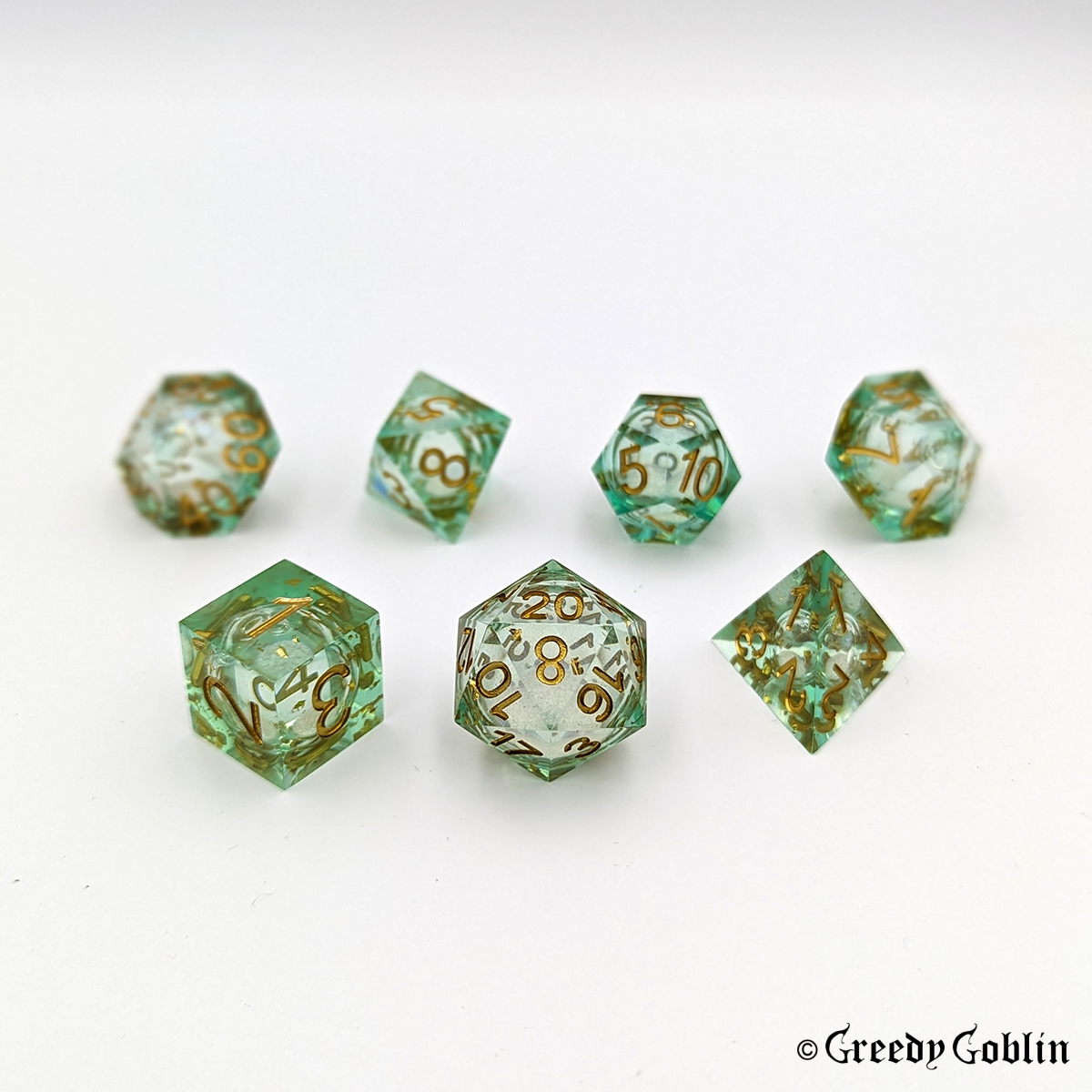 Liquid Core Dice Set (Transparent Green with Gold)