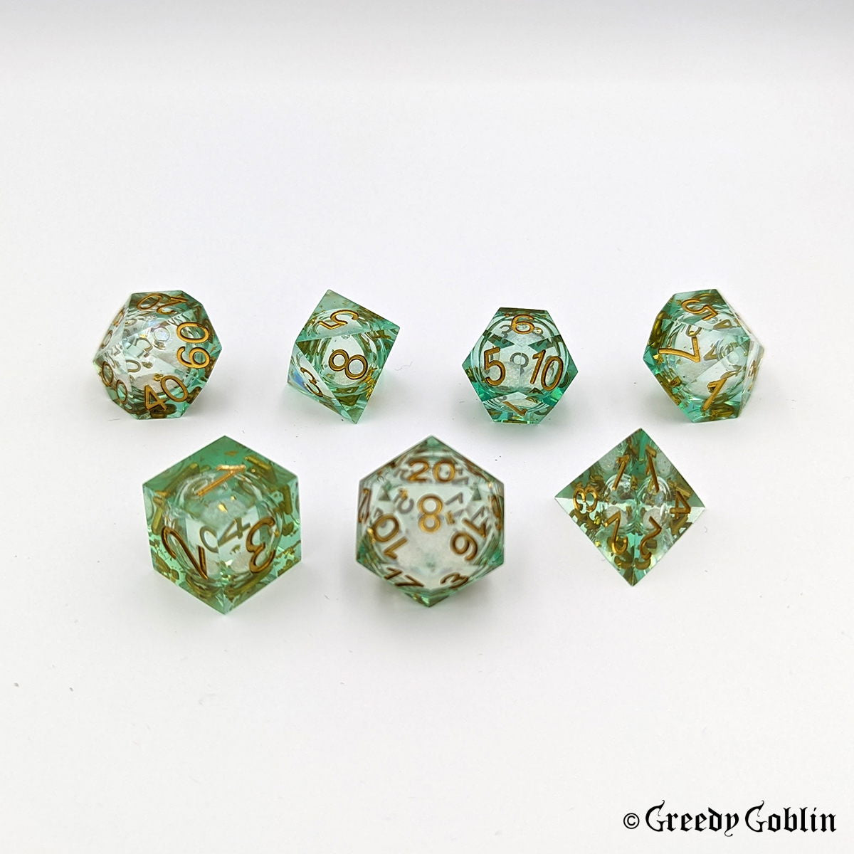 Liquid Core Dice Set (Transparent Green with Gold)