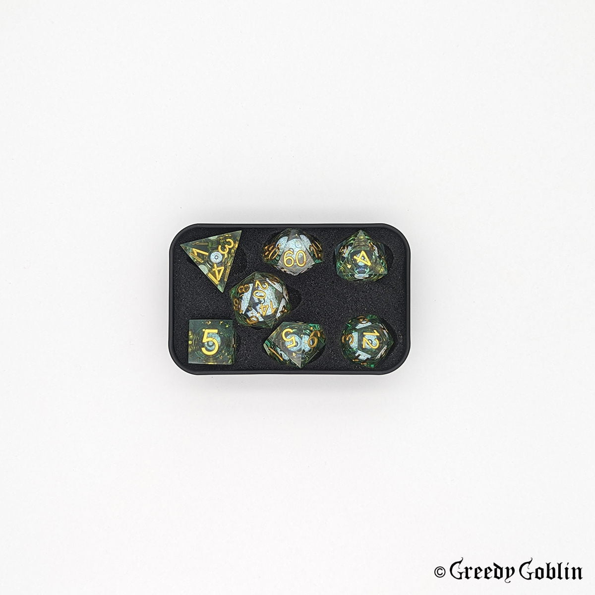 Liquid Core Dice Set (Transparent Green with Gold)