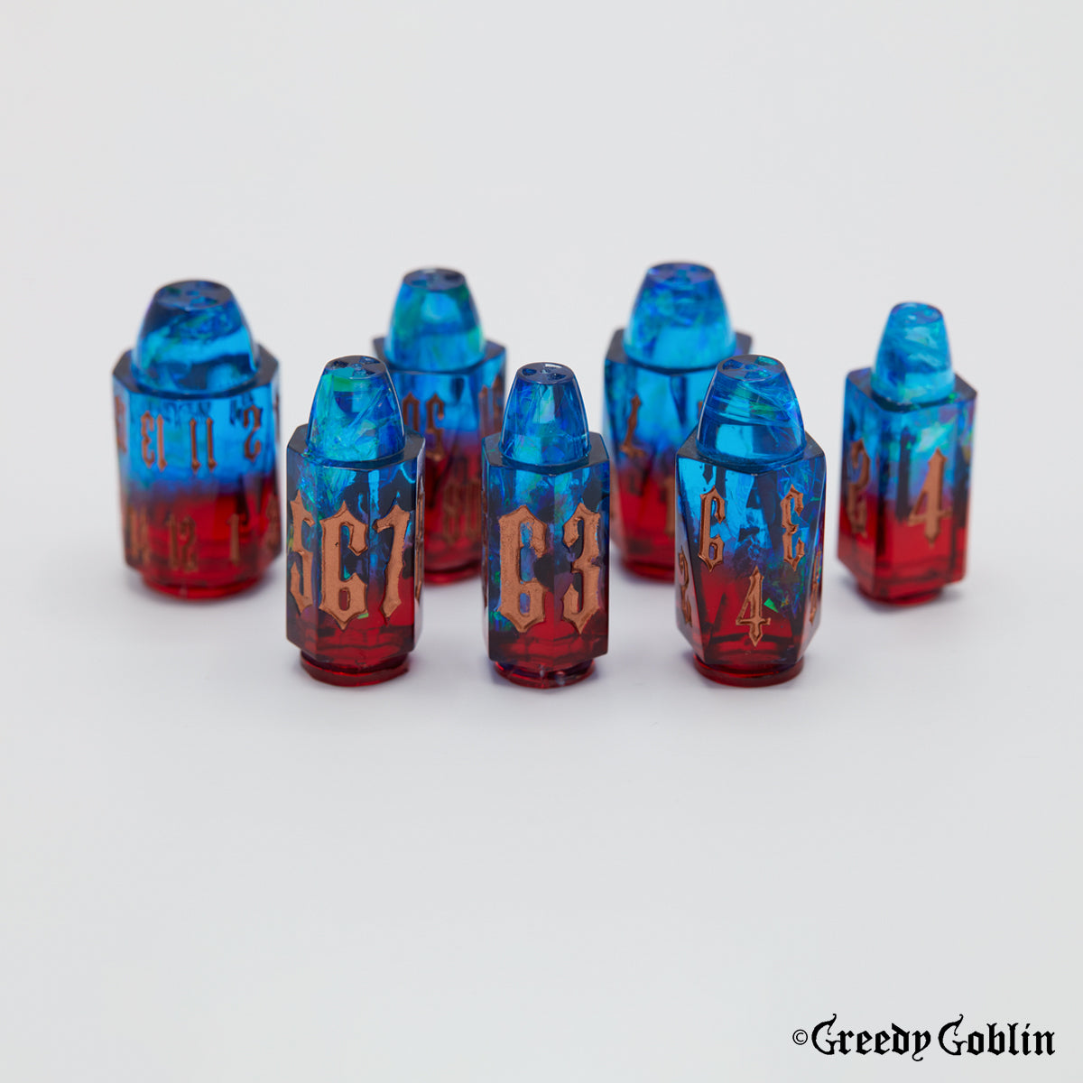 Bullet Acrylic Dice Set (Red / Blue)